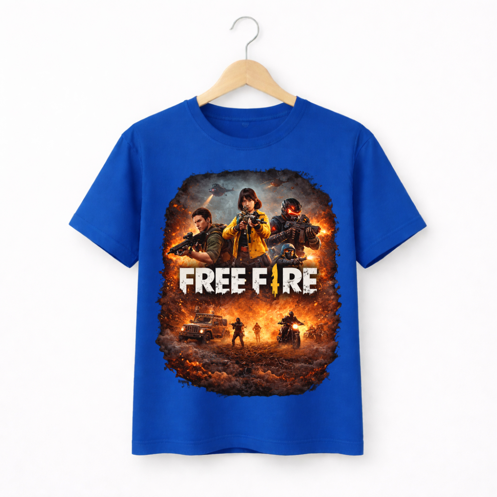 Camisa Free Fire Infantil Moda Meninos 100% Algodão Estampada Manga Curta