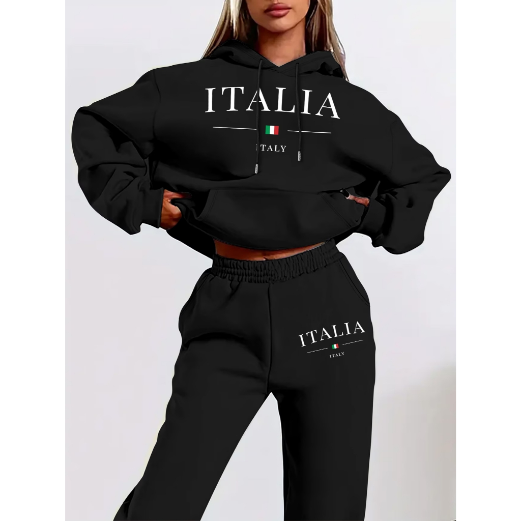 conjunto moletom feminino algodão premium flanelado estiloso e confortável Itália Italy