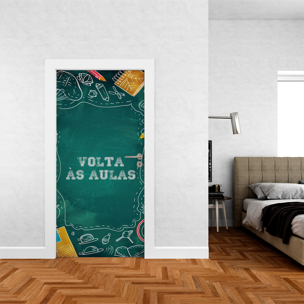 Capa Porta Decorativa Tecido Helanca Premium 85x210 Modelo Veste Fácil Decoração Volta Aulas Escolar