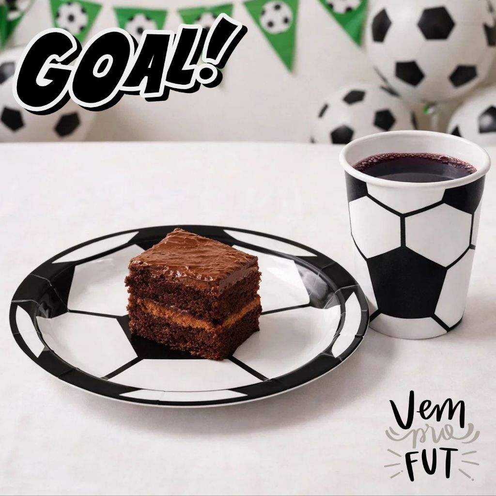 Kit Prato e Copo de Papel Futebol Bola Premium Ecológico Decoração Aniversário em Oferta na Shopee