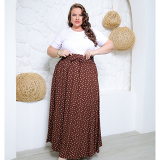 Saia Longa Plus Size em Viscolinho com Fenda e Bolsos Laterais | Cintura Alta Confortável em Oferta na Shopee