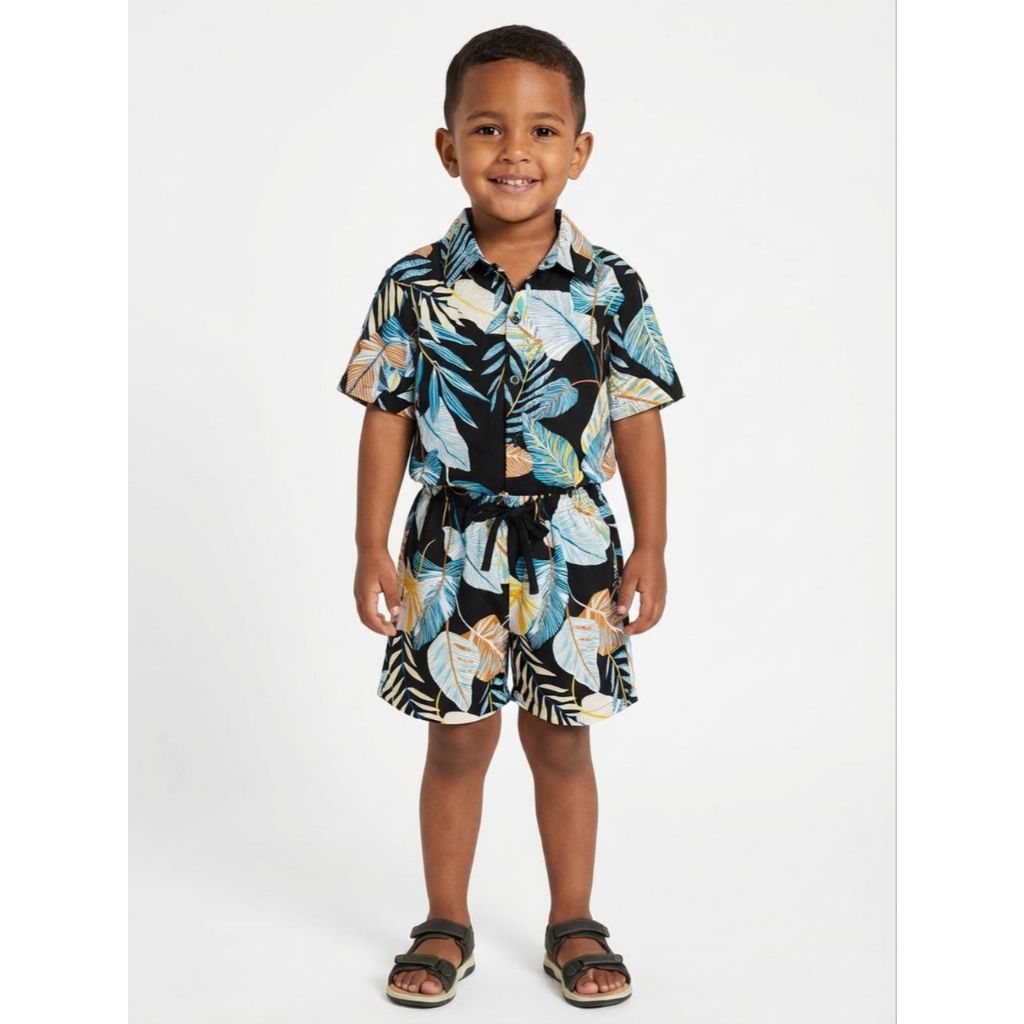 Conjunto Infantil camisa e bermuda com estampa de oncinha — imagem 2 de 2
