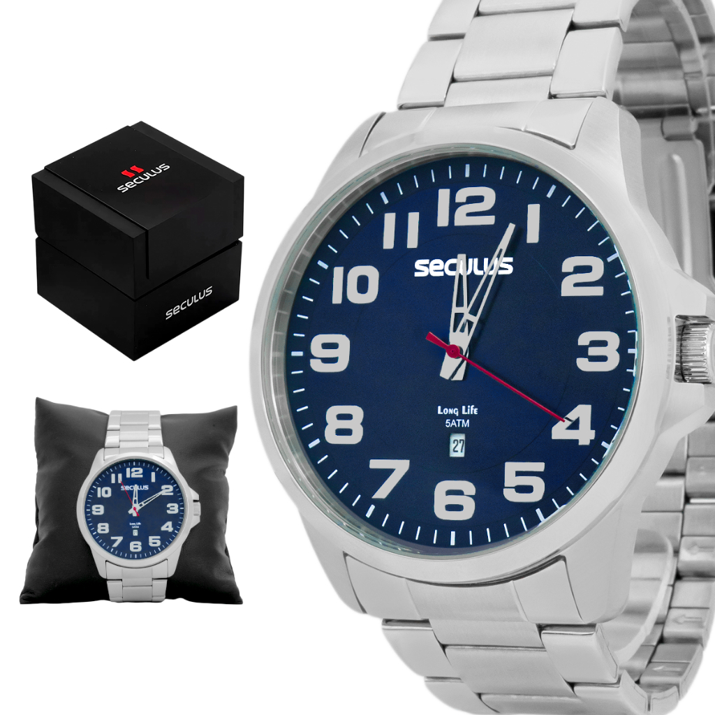 Relógio Masculino Seculus Casual Prata Resistente à Água 44216G0SVNA1