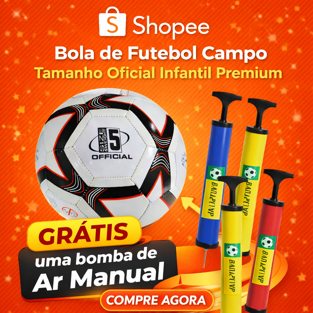 Bola de Futebol Campo Tamanho Oficial Infantil Premium - Grátis uma Bomba de Ar Manual