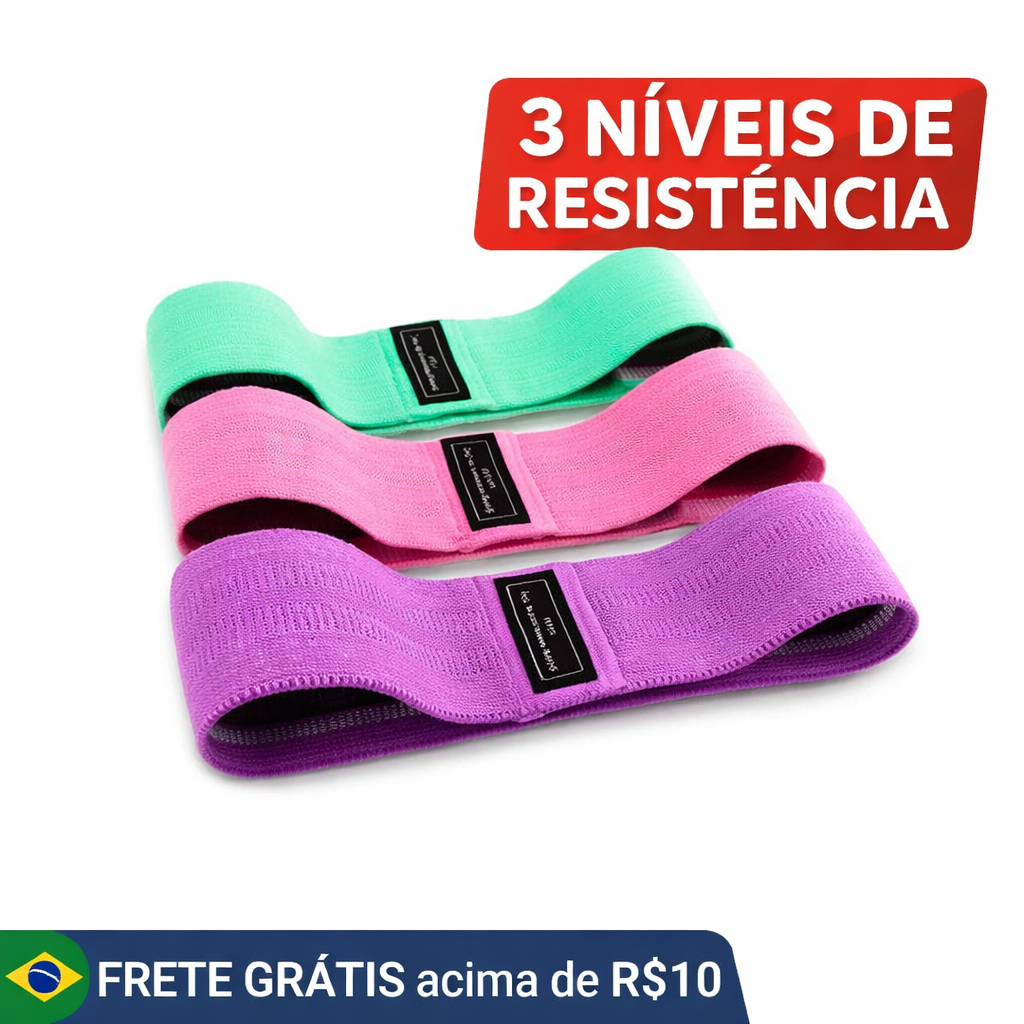 Imagem Kit 3 Faixas Elásticas de Resistência Tecido Não Enrola TREINO COMPLETO em Casa Pilates e Academia