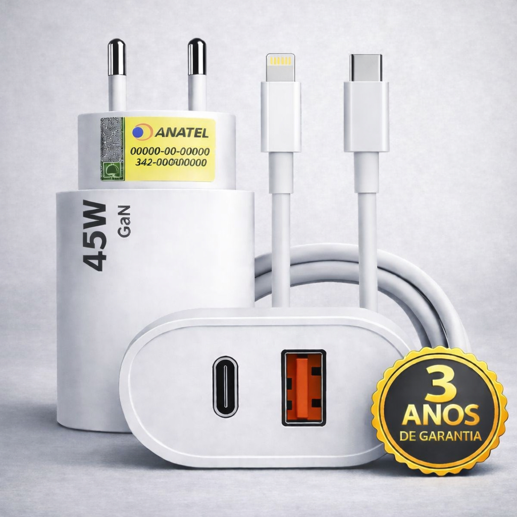Carregador Turbo Duplo 45w Usb + Tipo C Qc 4.0 Pd 3.0 Rápido Bivolt Para iPhone 8 X Xr 11 12 13 14 em Oferta na Shopee