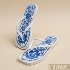 Chinelo Feminino Casual Florais Azulejo | Quadrado Leve Confortável
