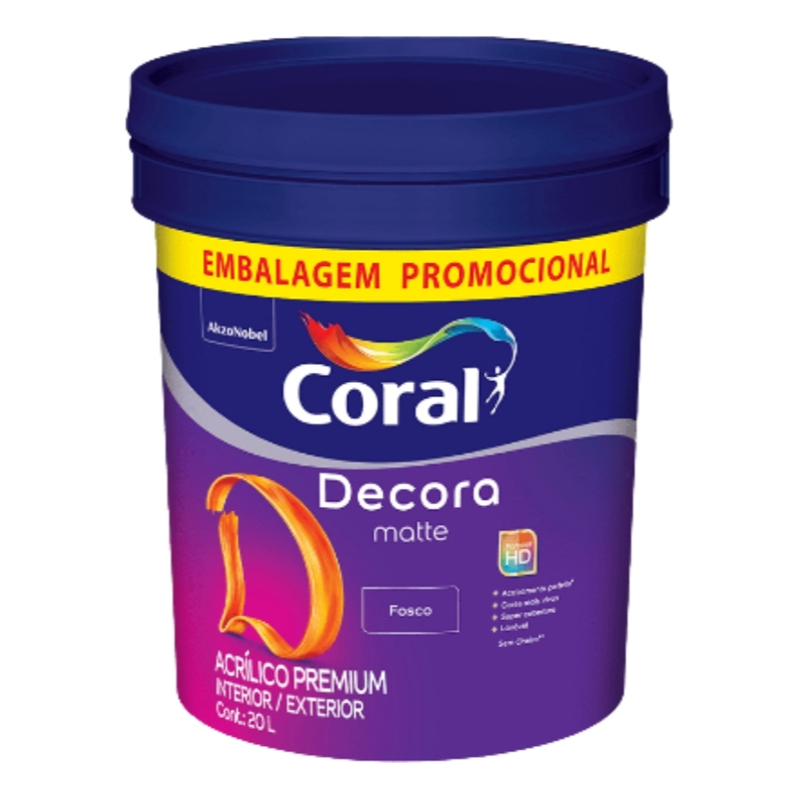 Tinta Acrílica Coral Decora Matte Fosco Branco 20 L Branco Fosco