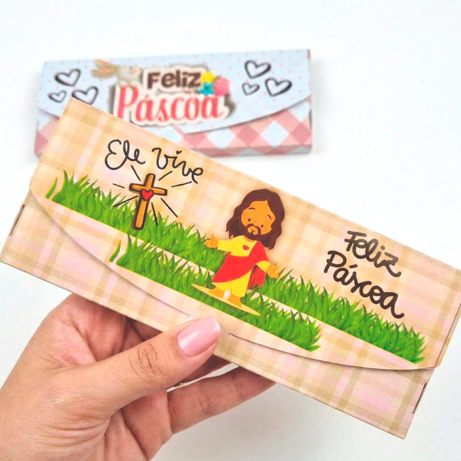 Caixa Porta Tablete/Barrinha de chocolate de mercado Especial Páscoa. Para presente, lembrancinha