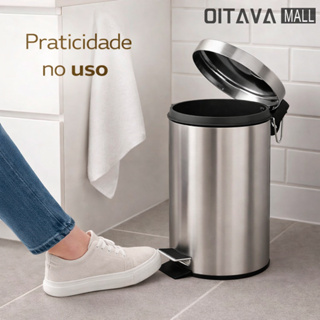 Lixeira Inox Aço 3 litros C/ Pedal Cesto Interno Removível Banheiro Cozinha em Oferta na Shopee