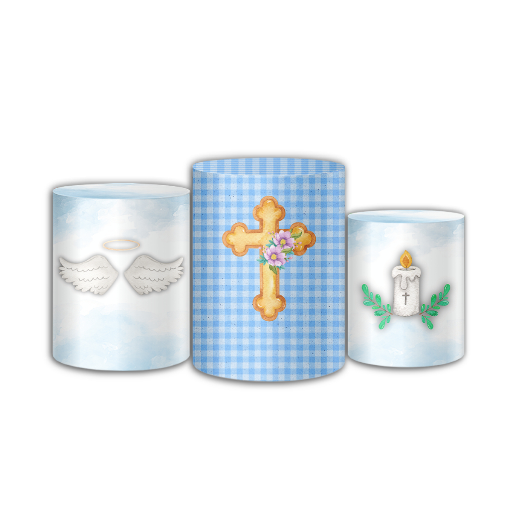 Kit 3 Capas Decoração Meu Batizado Batismo - Festa Batismo Sublimação Premium Helanca