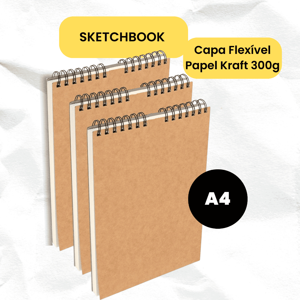A4 Caderno Sketchbook Desenho Capa Flexível 90g | 120g | 240g
