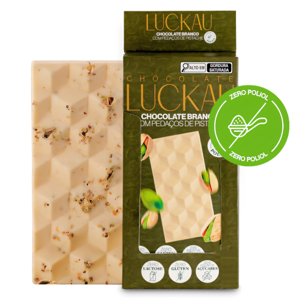 Chocolate Branco com Pistache Luckau Sem Açúcar Display 6 Unidades