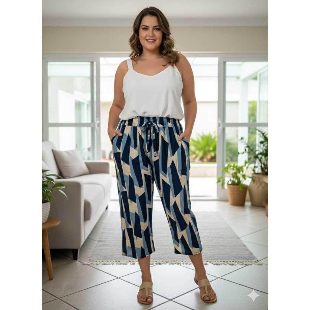 Calça Pantacur Estampado Malha Fria, com Bolso, Com Elastico na Cintura. Soltinho, Leve e Fresquinho