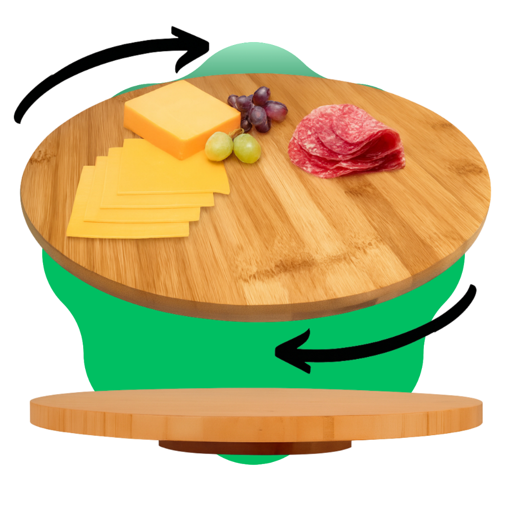 Tabua De Bambu Redonda Giratória Churrasco Queijo Petisco Centro De Mesa Para Petiscos