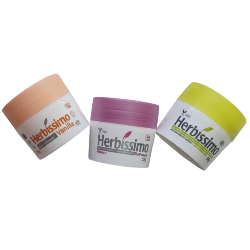 Kit com 3 Desodorantes Creme Herbíssimo 55g – Vanilla, Hibisco e Fresh