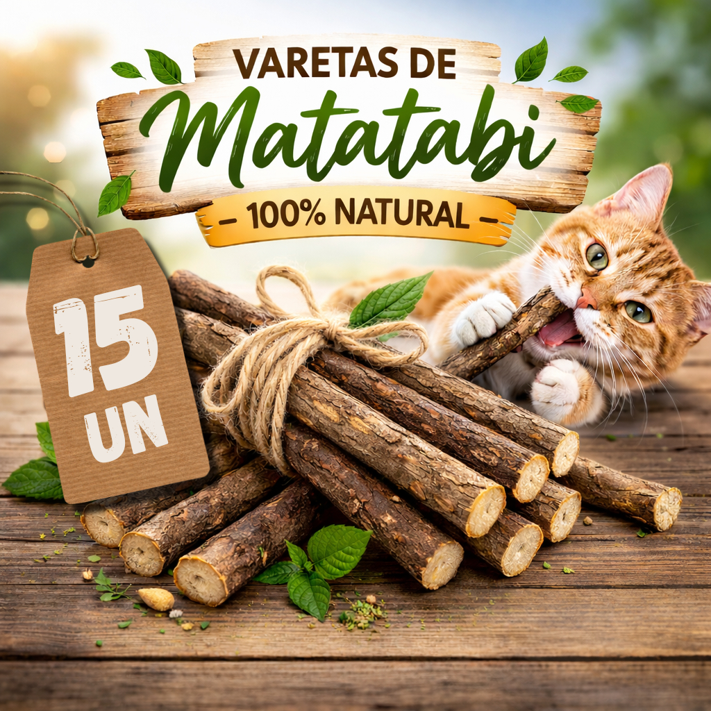 Vara Graveto Matatabi Catnip Natural para Gatos e Roedores – 100% Natural e Orgânico - 15 unidades