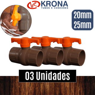 Pct de 03 unds Registros esfera 20mm 1/2" e 25mm 3/4" p/ encanamentos anos de cola soldável PVC - Krona em Oferta na Shopee
