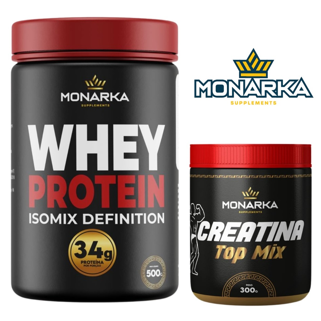 Whey Protein 34gr Proteina Isolado Concentrado Blend + Creatina TopMix 300gr enriquecida com Taurina em Oferta na Shopee
