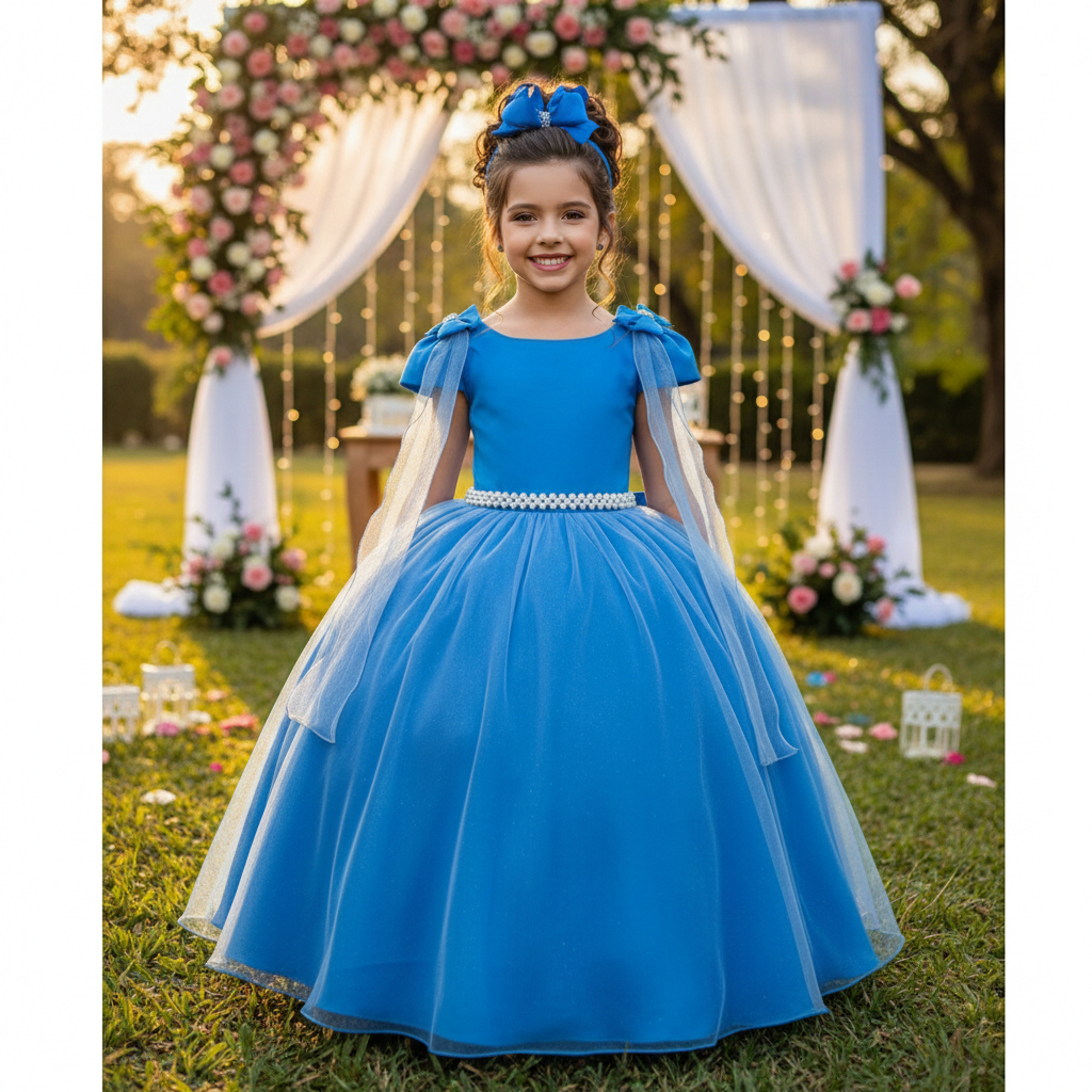Vestido Longo de Festa Infantil Juvenil Club Diamante Azul Serenity