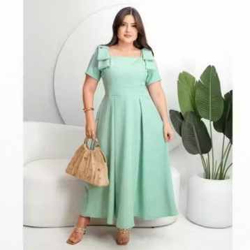 Vestido Feminino Plus Size  Decote Quadrado Manga Curta Soltinho Confortável GG ao G2