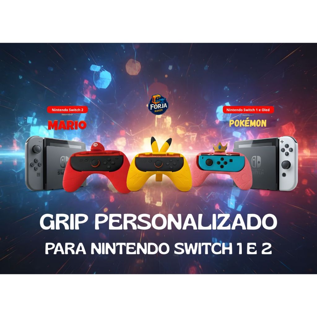 Capa/Grip Joy-Con Nintendo Switch 1 e 2 - Mario, Pokemon, Hollow Knight, Donkey Kong, Peach, Zelda...