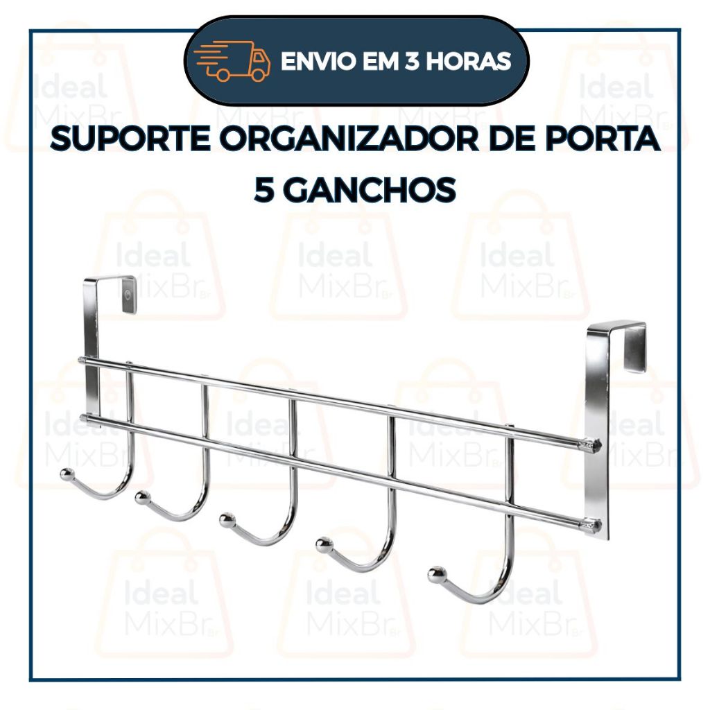 Suporte com 5 Ganchos de Metal - Porta de Armário Organização para Casa em Oferta na Shopee