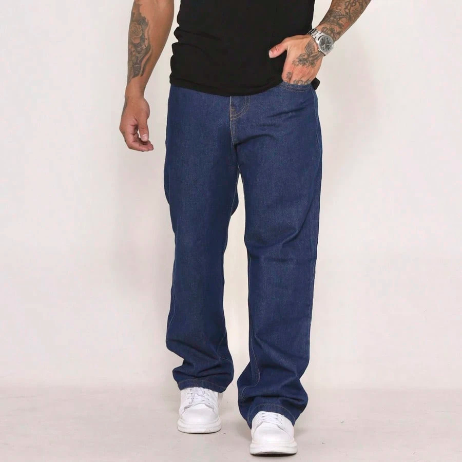Calça Balao Jeans Masculina Oversize Perna Larga sem Elastano