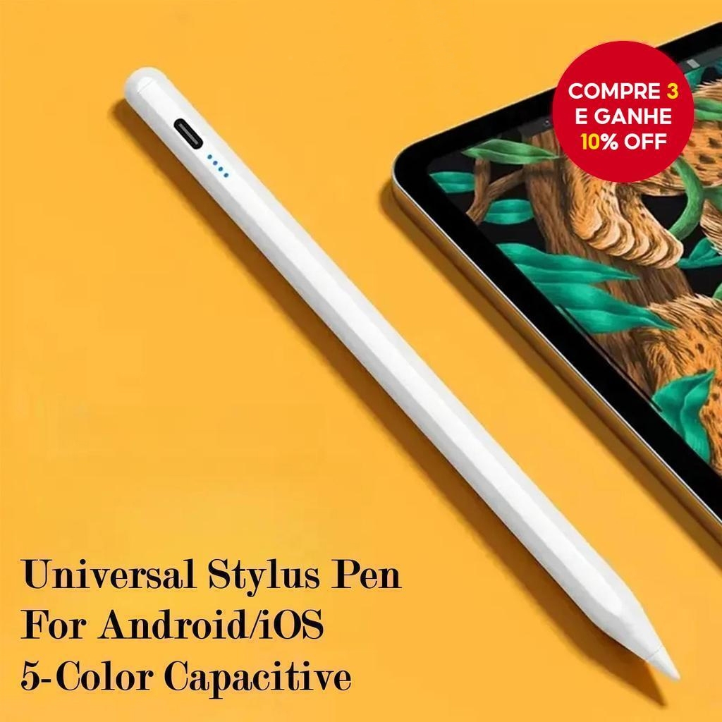 Caneta Stylus Universal Tablet Celular iPad Android Ponta Fina Alta Precisão Recarregável USB-C