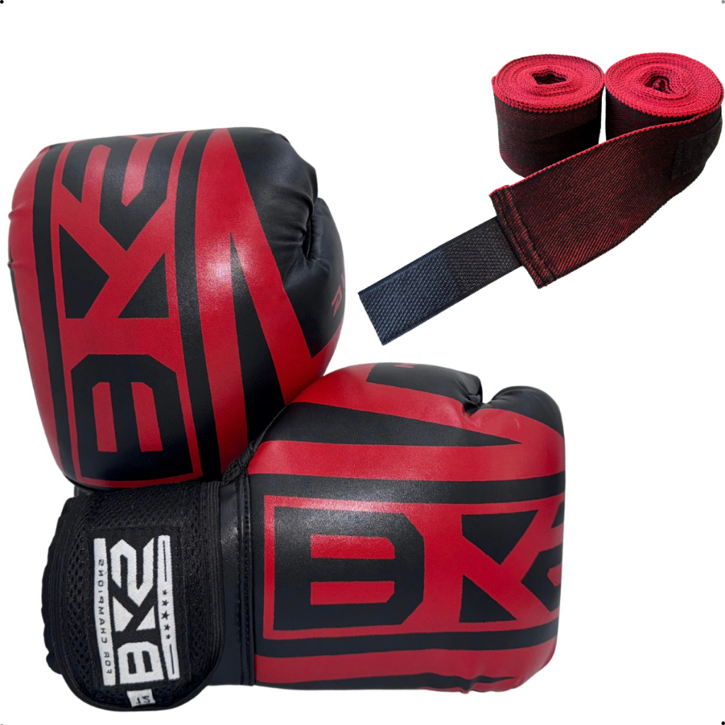 Luva De Boxe Profissional Kickboxing Muay Thai + Bandagem Elástica 3 metros