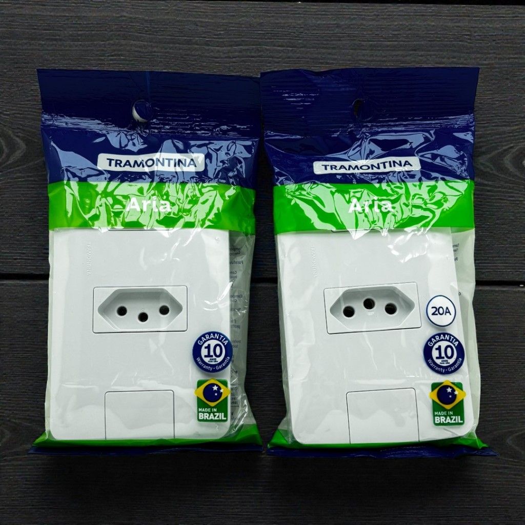 Conjunto 4x2 Tomada 2P+T Tramontina Aria Branco 10A ou 20A 250V | Placa + Módulo