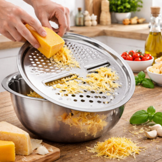 Tigela Inox 4 Em 1 Ralador Fatiador Bacia Legumes Queijo Manual 26cm Cozinha Prática Tampa Ralador Qualidade 1 ate 2 uni em Oferta na Shopee