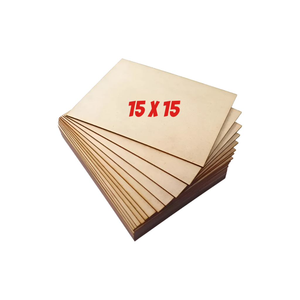 Imagem Kit Chapa Cru 15 x 15 MDF 3mm Ideal Para Quadro Artesanato Sublimação Pirografia Mandala Maquete Pintura
