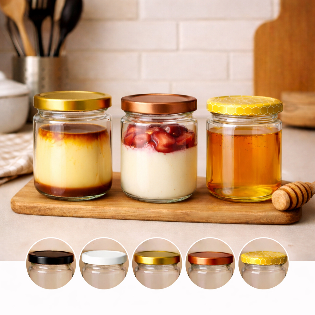 Kit Potes De Vidros Belem 240ml Para Pudim Mel Bolo no Pote Doces Brigadeiro Tampas Metálicas em Oferta na Shopee