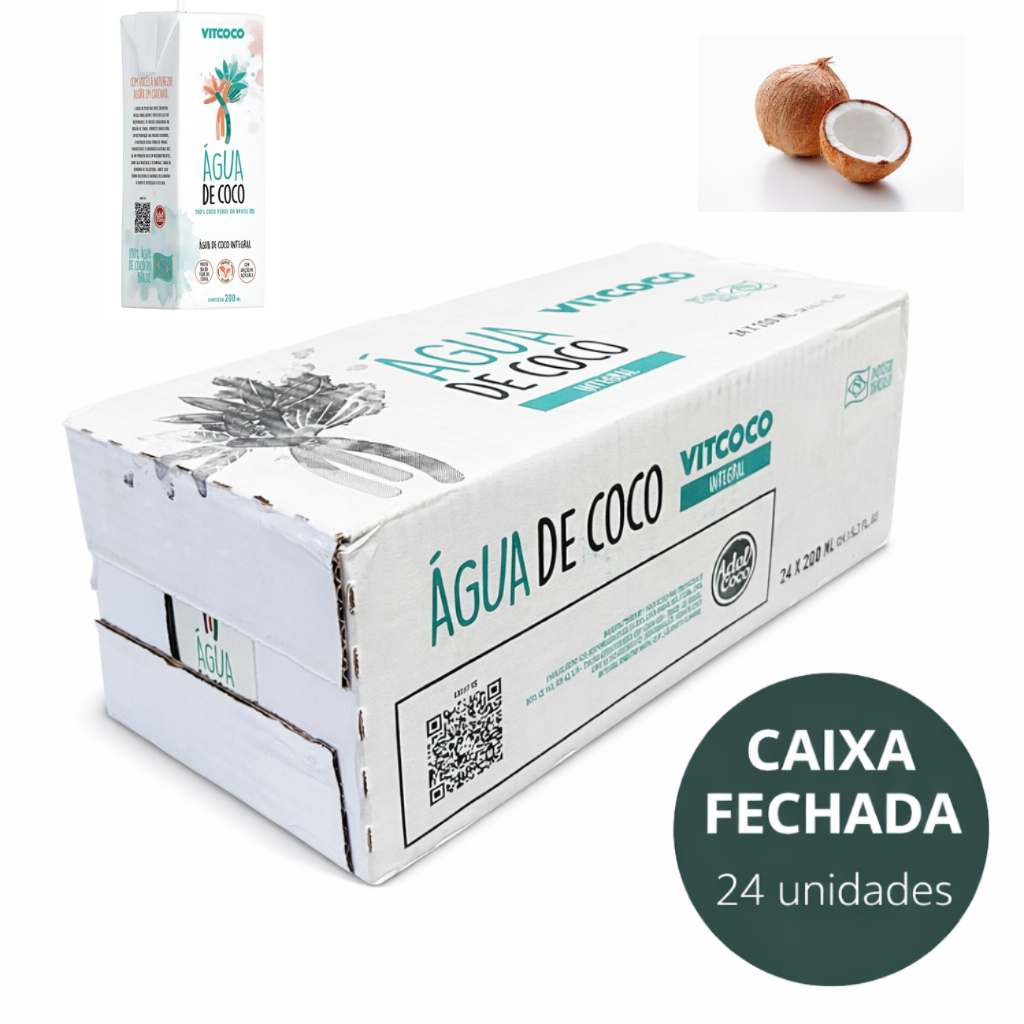 Kit 24 Água De Coco Vitcoco 200ml Integral 100% Água De Coco Sem Adição De Açucares