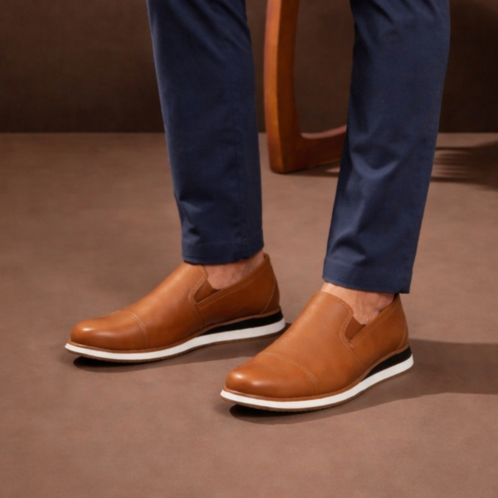 Loafer Masculino em Couro Soft Casual Social Preto e Caramelo Mocassim