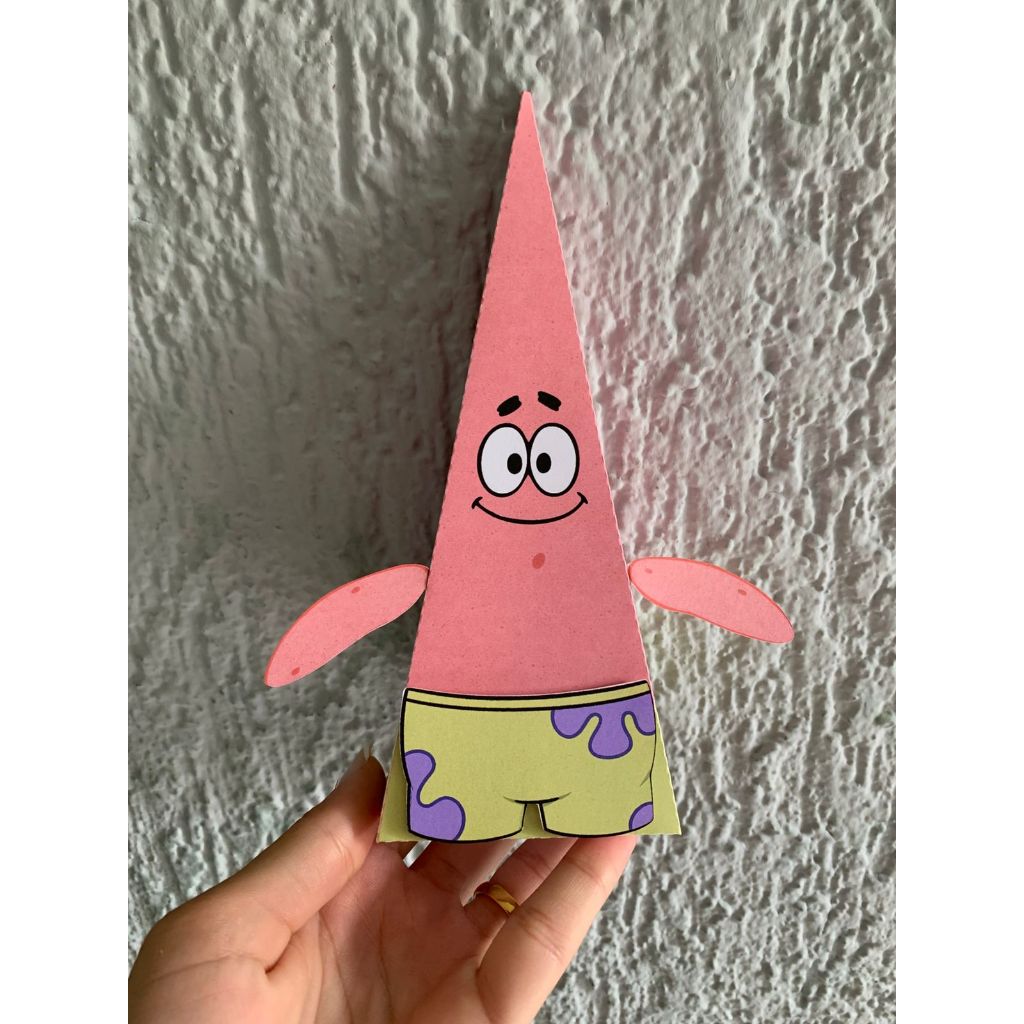 Caixa Pirâmide Patrick Estrela – Lembrancinha Bob Esponja Personalizada | Caixa Surpresa Festa Infantil Personalizada