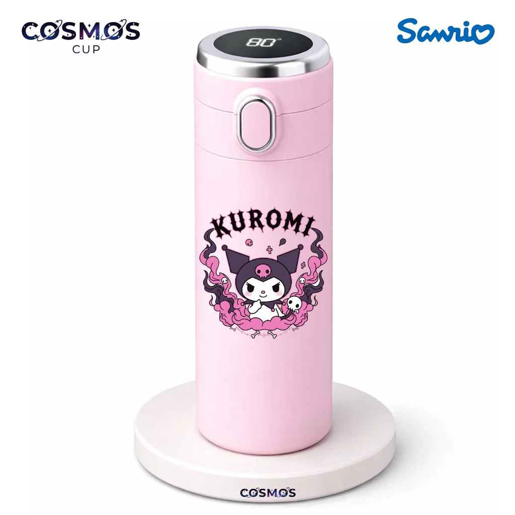 Garrafa Térmica de Aço Inoxidável Sanrio Kuromi com Medidor de Temperatura Digital 420ml