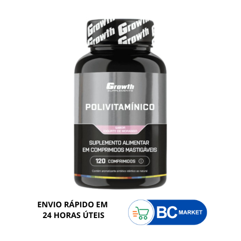 Polivitamínico 120 Cps Growth Supplements  sabor Iogurte de Morango