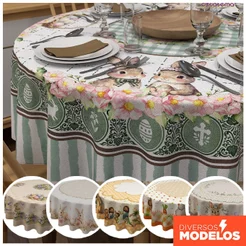 Toalha de Mesa Páscoa Redonda para Mesa Posta Decoração Em Oxford 1,40x1,40m