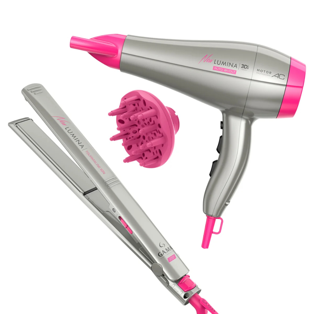Kit Secador e Chapinha New Lumina 3D Bivolt Tourmaline Íon Gama Italy em Oferta na Shopee
