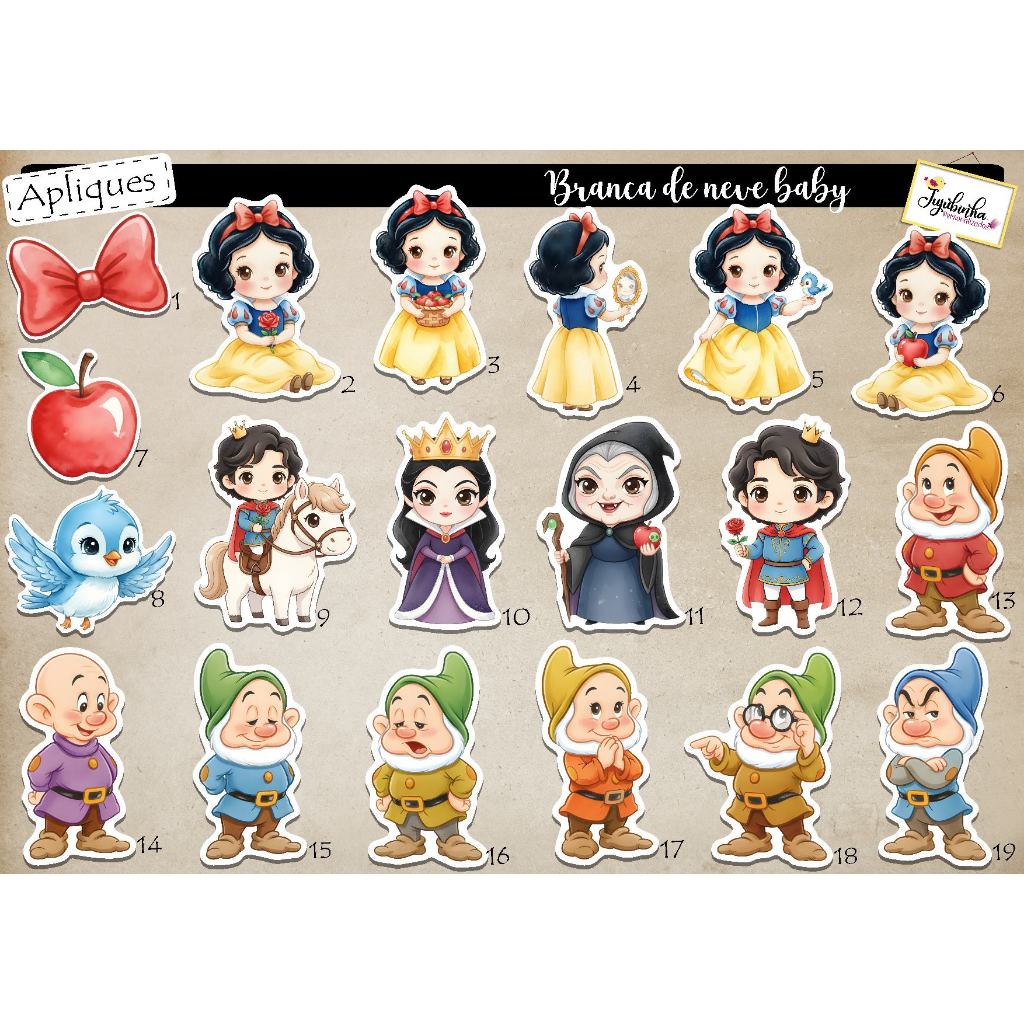 APLIQUES RECORTADOS - BRANCA DE NEVE BABY - TAG, LEMBRANCINHA, TUBETES, DECORAÇÃO, ANIVERSÁRIO, ARTE