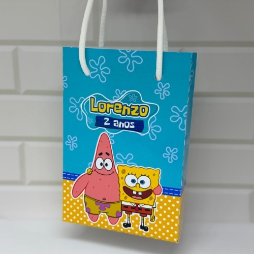 Sacolinha Personalizada Bob Esponja Azul| Para Montar | Pequena (16,5x10x3,5cm)