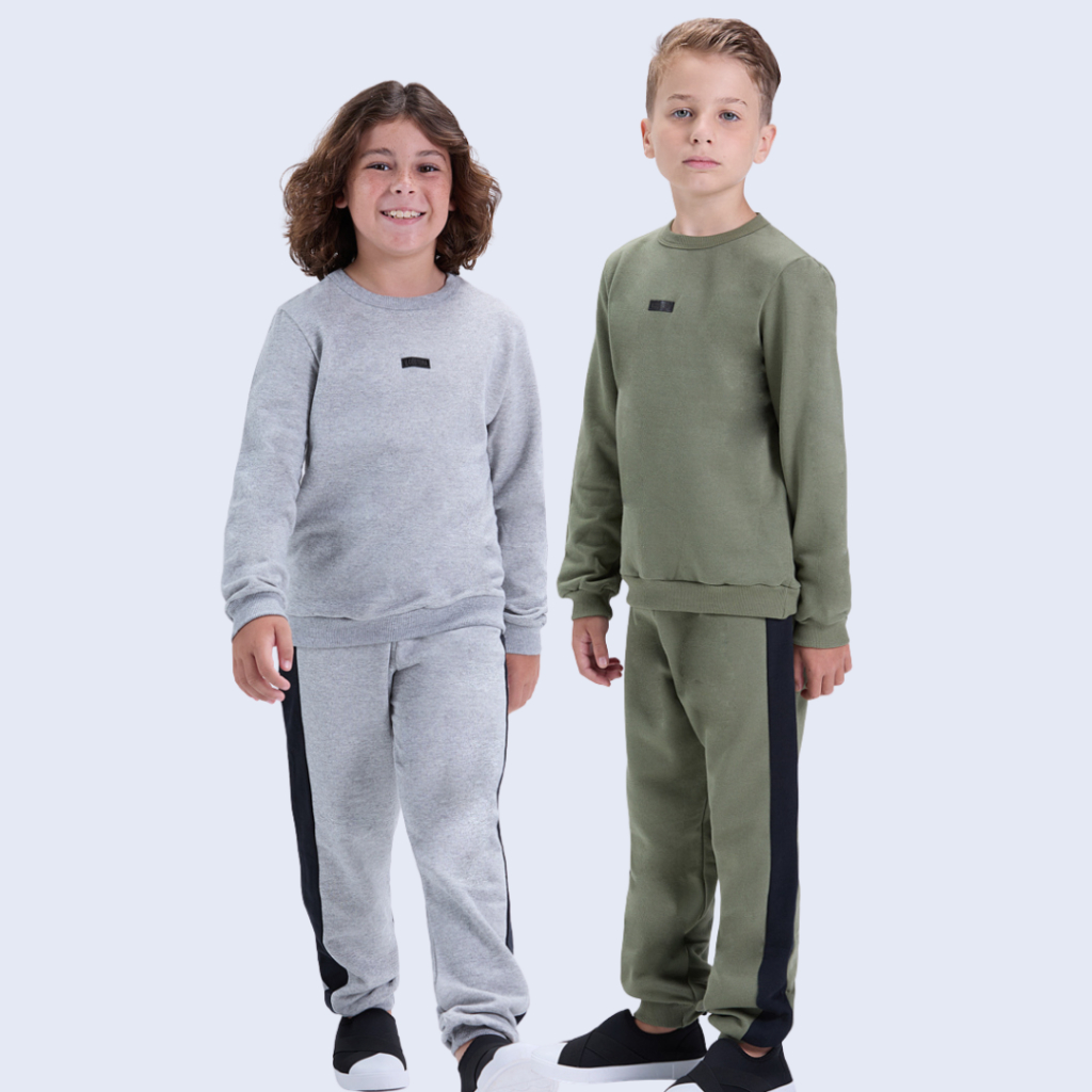 Conjunto Infantil de Inverno Masculino Moletom com Faixa Lateral