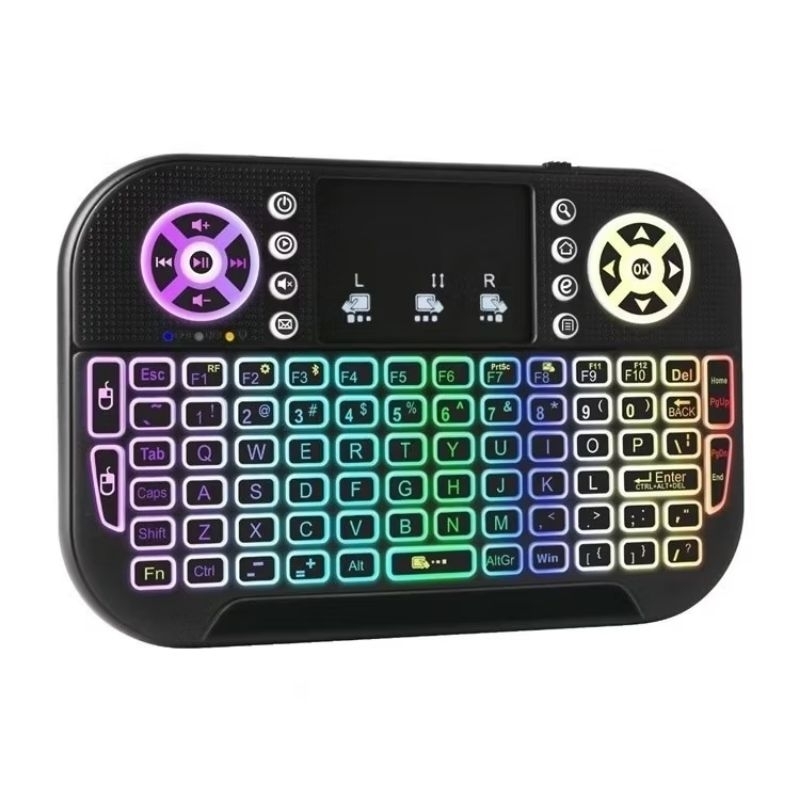 Mini Teclado Controle Sem Fio Air Mouse Touchpad Led Rgb Tv Box Pc Celular