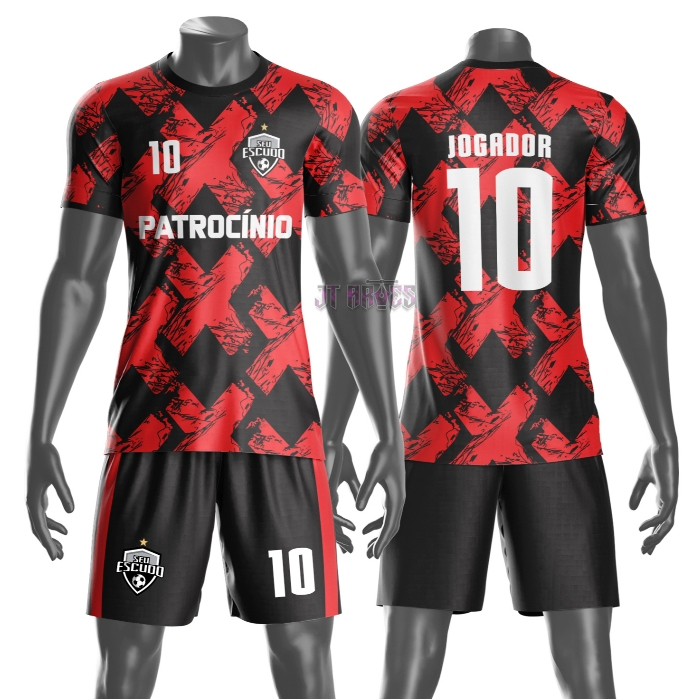 Uniforme de Futebol Amador Várzea Camisa e Short Personalizável Nome Número Escudo Patrocínio Mod 6