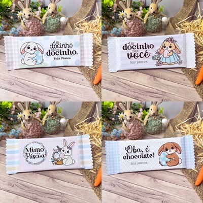 Adesivo Capa para Barra de Chocolate 90g Páscoa Coelhinhos | NÃO Acompanha Chocolate