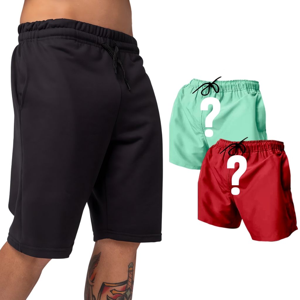 Kit 3 Short Tactel Bermuda Moletom  Várias Cores Aleatórias Peças Com Pequenos Defeitos (LER DESCRIÇÃO) em Oferta na Shopee