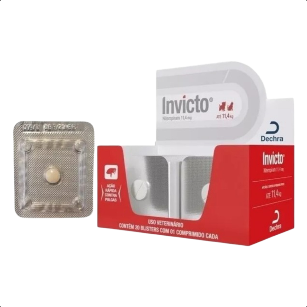 Antipulgas Rápida Ação Invicto Até 11Kg Para Cães e Gatos Pet 1 Comprimido 11,4mg