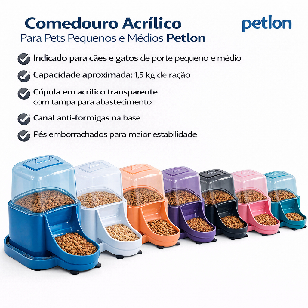 Comedouro P/cães E Gatos Médio/pequeno Porte Acrilico Petlon em Oferta na Shopee
